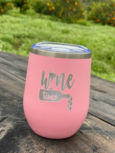 Wine Time, But First Coffee (double sided) 250ml Powder Coated Stainless Steel Tumbler Cup
