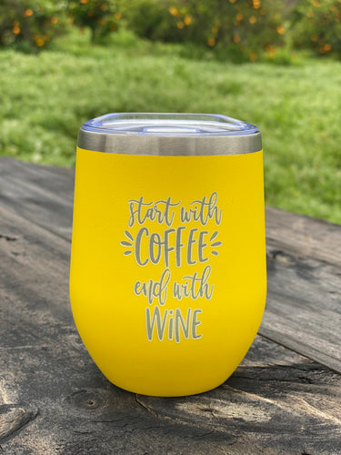Start with Coffee, End with Wine 250ml Powder Coated Stainless Steel Tumbler Cup